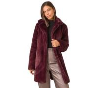 Roman Originals Women Faux Fur Coat - Ladies Jackets Teddy Bear Plush Casual Soft Fluffy Textured Oversized Warm Cosy Autumn Winter Flattering - Bordeaux - Size 14