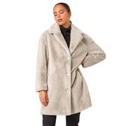 Roman Originals Women Faux Fur Coat - Ladies Jackets Teddy Bear Plush Casual Soft Fluffy Textured Oversized Warm Cosy Autumn Winter Flattering - Petite Stone - Size 14