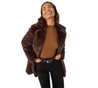 Roman Originals Women Faux Fur Coat - Ladies Jackets Teddy Bear Plush Casual Soft Fluffy Textured Oversized Warm Cosy Autumn Winter Flattering - Chocolate - Size 16