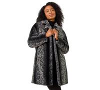 Roman Originals Women Faux Fur Coat - Ladies Jackets Teddy Bear Plush Casual Soft Fluffy Textured Oversized Warm Cosy Autumn Winter Flattering - Petite Noir - Size 16