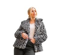 Roman Originals Women Faux Fur Coat - Ladies Jackets Teddy Bear Plush Casual Soft Fluffy Textured Oversized Warm Cosy Autumn Winter Flattering - Animal Leopard Grey - Size 18