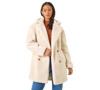 Roman Originals Women Faux Fur Coat - Ladies Jackets Teddy Bear Plush Casual Soft Fluffy Textured Oversized Warm Cosy Autumn Winter Flattering - Off White - Size 14