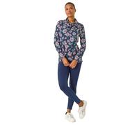 Roman Originals Women Flocked Floral Cowl Neck Tunic - Ladies Spring Everyday Summer Evening Vacation Work Holiday Long Sleeve Smart Casual - Navy & Pink - Size 16