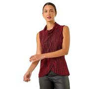 Roman Originals Women Flocked Floral Cowl Neck Tunic - Ladies Spring Everyday Summer Evening Vacation Work Holiday Long Sleeve Smart Casual - Red Black - Size 16