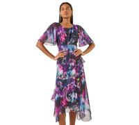 Roman Originals Women Floral Print Frill Detail Midi Dress - Ladies Spring Everyday Summer Holiday Vacation Work Casual Smart Comfy Soft Relaxed - Multi Floral - Size 14
