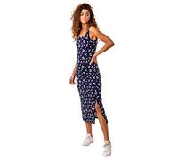 Roman Originals Women Floral Print Jersey Maxi Dress - Ladies Spring Daywear Summer Holiday Square Neckline Side Split Comfy Dresses - Navy - Size 16