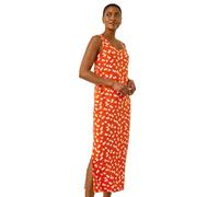 Roman Originals Women Floral Print Jersey Maxi Dress - Ladies Spring Daywear Summer Holiday Square Neckline Side Split Comfy Dresses - Orange - Size 16