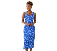 Roman Originals Women Floral Print Jersey Maxi Dress - Ladies Spring Daywear Summer Holiday Square Neckline Side Split Comfy Dresses - Blue - Size 20