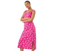Roman Originals Women Floral Print Jersey Maxi Dress - Ladies Spring Daywear Summer Holiday Square Neckline Side Split Comfy Dresses - Pink - Size 14