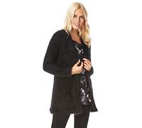 Roman Originals Women Fluffy Cardigan Ladies Winter Cardi Longline Edge to Edge Ombre Coatigan Casual Sparkly Glittery Jacket Knitwear Knitted Autumn Fleecy Cosy Soft Coats - Black - Size 20