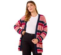 Roman Originals Women Fluffy Cardigan Ladies Winter Cardi Longline Edge to Edge Ombre Coatigan Casual Sparkly Glittery Jacket Knitwear Knitted Autumn Fleecy Cosy Soft Coats - Pink Navy - Size 16