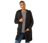 Roman Originals Women Fluffy Cardigan Ladies Winter Cardi Longline Edge to Edge Ombre Coatigan Casual Sparkly Glittery Jacket Knitwear Knitted Autumn Fleecy Cosy Soft Coats - Plain Black - Size 18
