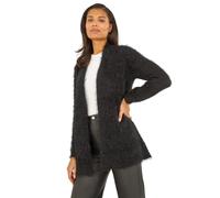 Roman Originals Women Fluffy Cardigan Ladies Winter Cardi Longline Edge to Edge Ombre Coatigan Casual Sparkly Glittery Jacket Knitwear Knitted Autumn Fleecy Cosy Soft Coats - Black - Size 10