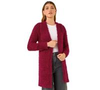 Roman Originals Women Fluffy Cardigan Ladies Winter Cardi Longline Edge to Edge Ombre Coatigan Casual Sparkly Glittery Jacket Knitwear Knitted Autumn Fleecy Cosy Soft Coats - Crimson - Size 10