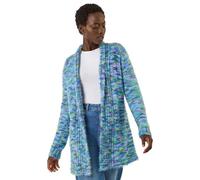 Roman Originals Women Fluffy Cardigan Ladies Winter Cardi Longline Edge to Edge Ombre Coatigan Casual Sparkly Glittery Jacket Knitwear Knitted Autumn Fleecy Cosy Soft Coats - Multi Blue - Size 20