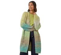 Roman Originals Women Fluffy Cardigan Ladies Winter Cardi Longline Edge to Edge Ombre Coatigan Casual Sparkly Glittery Jacket Knitwear Knitted Autumn Fleecy Cosy Soft Coats - Green Ombre - Size 20