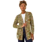 Roman Originals Women Fluffy Cardigan Ladies Winter Cardi Longline Edge to Edge Ombre Coatigan Casual Sparkly Glittery Jacket Knitwear Knitted Autumn Fleecy Cosy Soft Coats - Olive - Size 14