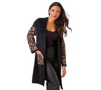 Roman Originals Women Fluffy Cardigan Ladies Winter Cardi Longline Edge to Edge Ombre Coatigan Casual Sparkly Glittery Jacket Knitwear Knitted Autumn Fleecy Cosy Soft Coats - Animal Black - Size 16
