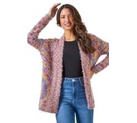 Roman Originals Women Fluffy Cardigan Ladies Winter Cardi Longline Edge to Edge Ombre Coatigan Casual Sparkly Glittery Jacket Knitwear Knitted Autumn Fleecy Cosy Soft Coats - Purple Yellow - Size 16