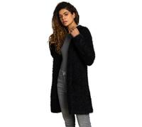 Roman Originals Women Fluffy Cardigan Ladies Winter Cardi Longline Edge to Edge Ombre Coatigan Casual Sparkly Glittery Jacket Knitwear Knitted Autumn Fleecy Cosy Soft Coats - Plain Black - Size 12