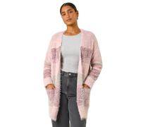 Roman Originals Women Fluffy Cardigan Ladies Winter Cardi Longline Edge to Edge Ombre Coatigan Casual Sparkly Glittery Jacket Knitwear Knitted Autumn Fleecy Cosy Soft Coats - Pink Multi - Size 16