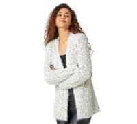 Roman Originals Women Fluffy Cardigan Ladies Winter Cardi Longline Edge to Edge Ombre Coatigan Casual Sparkly Glittery Jacket Knitwear Knitted Autumn Fleecy Cosy Soft Coats - Ivory Multi - Size 10