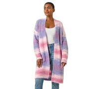 Roman Originals Women Fluffy Cardigan Ladies Winter Cardi Longline Edge to Edge Ombre Coatigan Casual Sparkly Glittery Jacket Knitwear Knitted Autumn Fleecy Cosy Soft Coats - Pink Purple - Size 16
