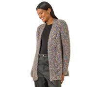 Roman Originals Women Fluffy Cardigan Ladies Winter Cardi Longline Edge to Edge Ombre Coatigan Casual Sparkly Glittery Jacket Knitwear Knitted Autumn Fleecy Cosy Soft Coats - Navy - Size 14