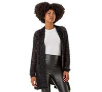Roman Originals Women Fluffy Cardigan Ladies Winter Cardi Longline Edge to Edge Ombre Coatigan Casual Sparkly Glittery Jacket Knitwear Knitted Autumn Fleecy Cosy Soft Coats - Noir - Size 14