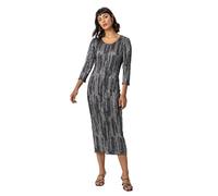 Roman Originals Women Foil Stripe Print Plisse Midi Dress - Ladies Spring Everyday Summer Evening Vacation Work Holiday Long Sleeve Smart Casual - Silver - Size 10