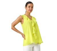 Roman Originals Women Frill Front Vest Top Ladies Ruffle Blouse Summer Spring Special Occasion Evening Holiday Cruise Cocktail Party Short Long Sleeve Sleeveless V-Neck - Yellow - Size 18