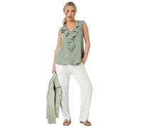 Roman Originals Women Frill Front Vest Top Ladies Ruffle Blouse Summer Spring Special Occasion Evening Holiday Cruise Cocktail Party Short Long Sleeve Sleeveless V-Neck - Petite Khaki - Size 14