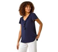 Roman Originals Women Frill Front Vest Top Ladies Ruffle Blouse Summer Spring Special Occasion Evening Holiday Cruise Cocktail Party Short Long Sleeve Sleeveless V-Neck - Satin Navy - Size 14