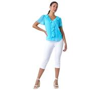 Roman Originals Women Frill Front Vest Top Ladies Ruffle Blouse Summer Spring Special Occasion Evening Holiday Cruise Cocktail Party Short Long Sleeve Sleeveless V-Neck - Turquoise - Size 20