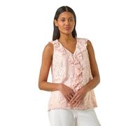 Roman Originals Women Frill Front Vest Top Ladies Ruffle Blouse Summer Spring Special Occasion Evening Holiday Cruise Cocktail Party Short Long Sleeve Sleeveless V-Neck - Pink Lace - Size 14