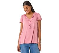 Roman Originals Women Frill Front Vest Top Ladies Ruffle Blouse Summer Spring Special Occasion Evening Holiday Cruise Cocktail Party Short Long Sleeve Sleeveless V-Neck - Satin Pink - Size 18
