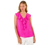 Roman Originals Women Frill Front Vest Top Ladies Ruffle Blouse Summer Spring Special Occasion Evening Holiday Cruise Cocktail Party Short Long Sleeve Sleeveless V-Neck - Plain Cerise - Size 12