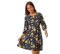 Roman Originals Women Gathered Chest Dress Ladies Stretchy Fit & Flare Swing Tea A Line Skater Empire Waist Ruched Knee Length Midi Smart Casual Work Going Out Party - Black Yellow - Size 16