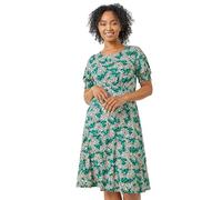 Roman Originals Women Gathered Chest Dress Ladies Stretchy Fit & Flare Swing Tea A Line Skater Empire Waist Ruched Knee Length Midi Smart Casual Work Going Out Party - Petite Jade - Size 18