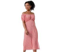 Roman Originals Women Gathered Chest Dress Ladies Stretchy Fit & Flare Swing Tea A Line Skater Empire Waist Ruched Knee Length Midi Smart Casual Work Going Out Party - Petite Dark Orange - Size 18