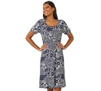Roman Originals Women Gathered Chest Dress Ladies Stretchy Fit & Flare Swing Tea A Line Skater Empire Waist Ruched Knee Length Midi Smart Casual Work Going Out Party - Navy Blanc - Size 18