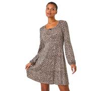 Roman Originals Women Gathered Chest Dress Ladies Stretchy Fit & Flare Swing Tea A Line Skater Knee Length Midi Smart Casual Work Going Out Cocktail Party Gathered - Beige - Size 20