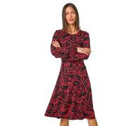 Roman Originals Women Gathered Chest Dress Ladies Stretchy Fit & Flare Swing Tea A Line Skater Knee Length Midi Smart Casual Work Going Out Cocktail Party Gathered - Red Black - Size 18