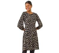 Roman Originals Women Gathered Chest Dress Ladies Stretchy Fit & Flare Swing Tea A Line Skater Knee Length Long Sleeve Midi Smart Casual Work Going Out Cocktail Party - Beige Noir - Size 18