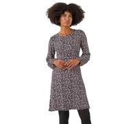Roman Originals Women Gathered Chest Dress Ladies Stretchy Fit & Flare Swing Tea A Line Skater Knee Length Long Sleeve Midi Smart Casual Work Going Out Cocktail Party - Navy Ditsy Floral - Size 18