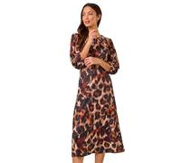 Roman Originals Women Gathered Chest Dress Ladies Stretchy Fit & Flare Swing Tea A Line Skater Knee Length Midi Smart Casual Work Going Out Cocktail Party Gathered - Tan - Size 12