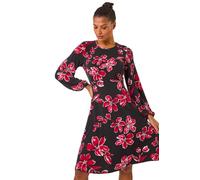Roman Originals Women Gathered Chest Dress Ladies Stretchy Fit & Flare Swing Tea A Line Skater Knee Length Midi Smart Casual Work Going Out Cocktail Party Gathered - Red Onyx - Size 16