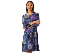 Roman Originals Women Gathered Chest Dress Ladies Stretchy Fit & Flare Swing Tea A Line Skater Knee Length Midi Smart Casual Work Going Out Cocktail Party Gathered - Purple Onyx - Size 14