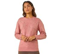 Roman Originals Women Heart Embroidered Jumper - Ladies Round Neck Long Length Pretty Smart Casual Workwear Office Knitwear Sweatshirt Pullover - Rose - Size 20