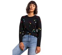 Roman Originals Women Heart Embroidered Jumper - Ladies Round Neck Long Length Pretty Smart Casual Workwear Office Knitwear Sweatshirt Pullover - Black Multicoloured - Size 14
